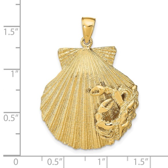 Million Charms 14k Yellow Gold Scallop Shell with Crab Necklace Charm Pendant - Picture 3 of 3